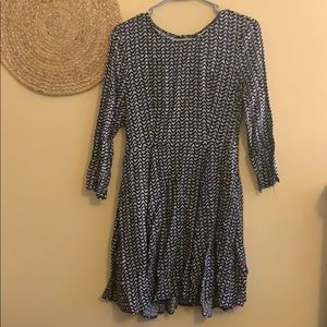 Navy blue with white design quarter sleeve dress